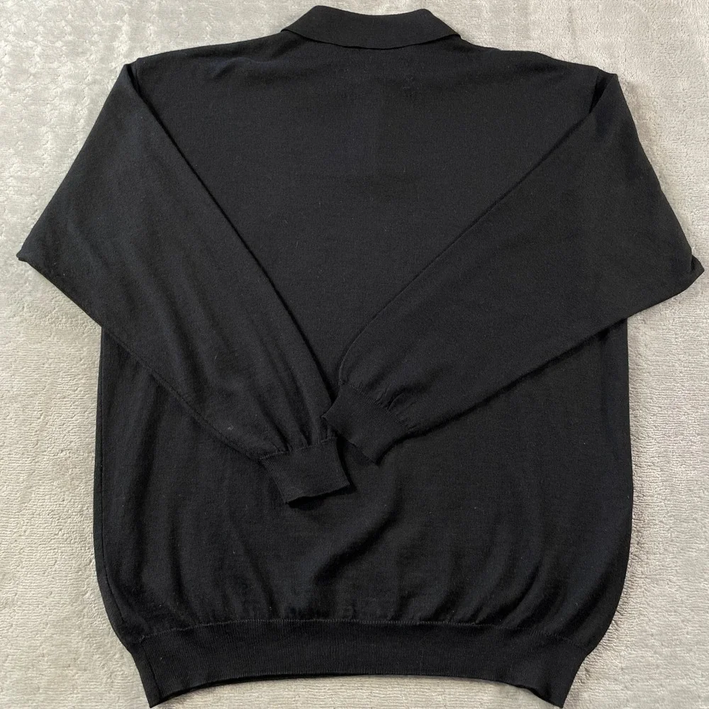 Fiji Sweater Polo Mens XL Black Long Sleeve Italy Knit Collared Office Preppy - Picture 8 of 9